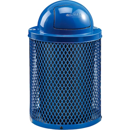 Global Industrial Outdoor Diamond Steel Recycling Can w/Dome Lid, 36 Gallon, Blue 261962BL